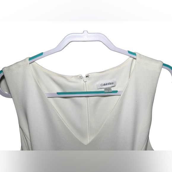 Calvin Klein V-Neck A-Line Midi Dress with Tie Belt Off-White color - size 14 - Picture 5 of 13